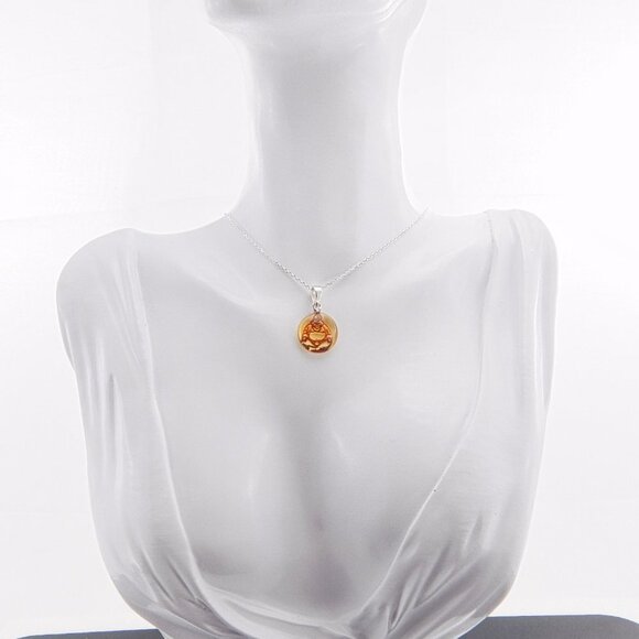 Natural Baltic Citrine Amber Laser Cut Buddha Choker Necklace in 925 Sil… - Picture 3 of 3